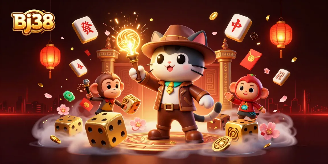 Bj38 cat explorer unveils a casino artifact surrounded by vibrant gambling elements.