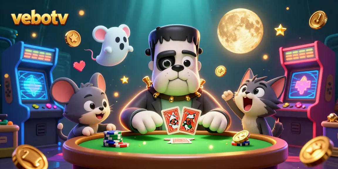 Experience thrilling gameplay at vebotv as lively characters deal cards surrounded by dazzling casino elements.