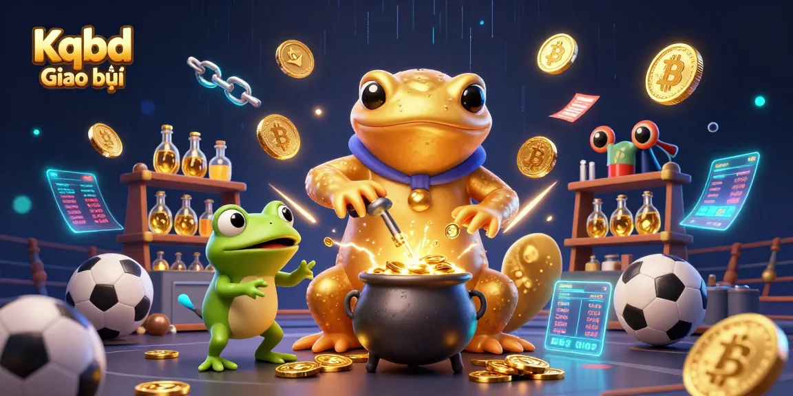 Kqbd Giao hữu showcases a vibrant 3D illustration of a magical alchemist mastering gold creation amid bustling betting scenes