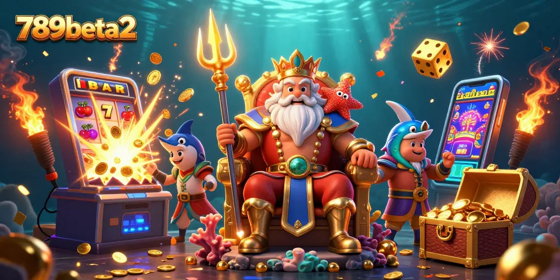 Engage with thrilling gameplay at 789beta2 featuring Neptune amidst vibrant casino games and gold explosions.