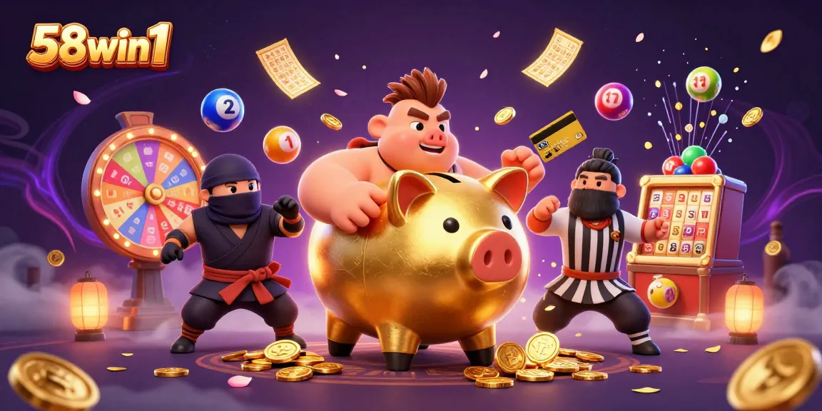 Engage in thrilling action with 58win1, featuring a dynamic gambling showdown between colorful characters and exciting game elements.