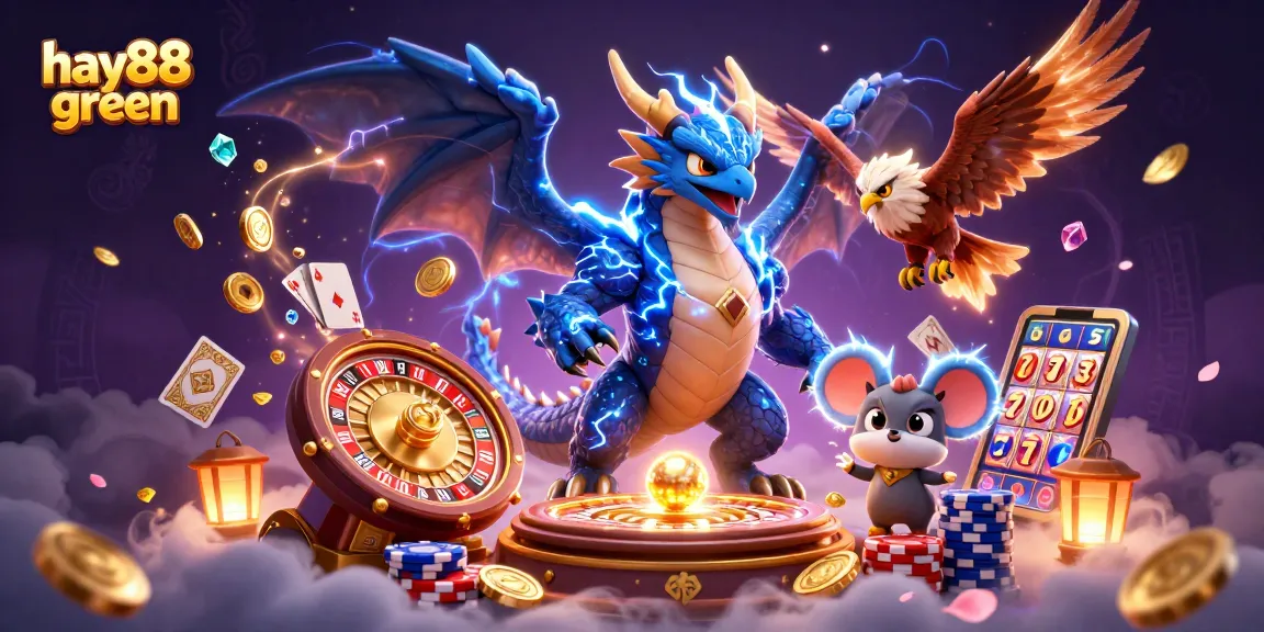 Experience excitement at hay88 green with vibrant 3D casino elements in a dynamic gaming scene.