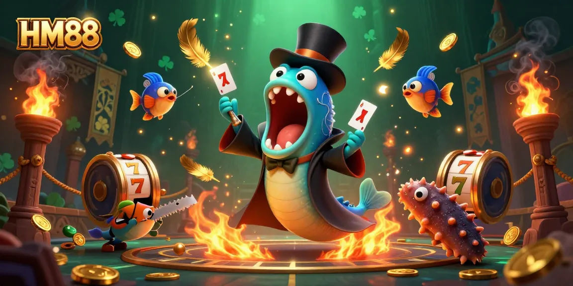 Experience thrilling card tricks with the HM88 deep-sea gambling show, featuring stunning casino elements.