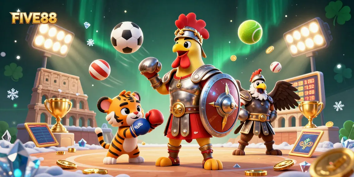 Engage in thrilling gameplay at FIVE88, featuring dynamic sports elements and dazzling casino visuals.
