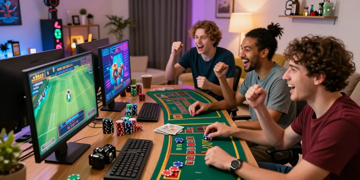 Friends enjoying online gaming at 181bet, celebrating vibrant gaming atmosphere.