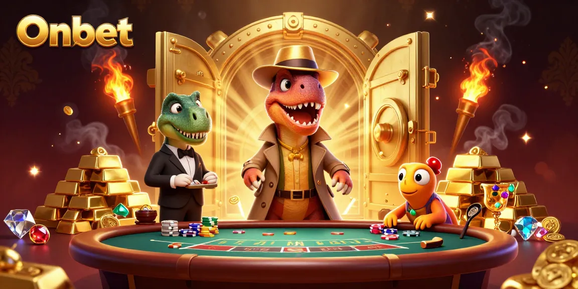 Experience Onbet with thrilling game elements in a vibrant 3D casino scene.