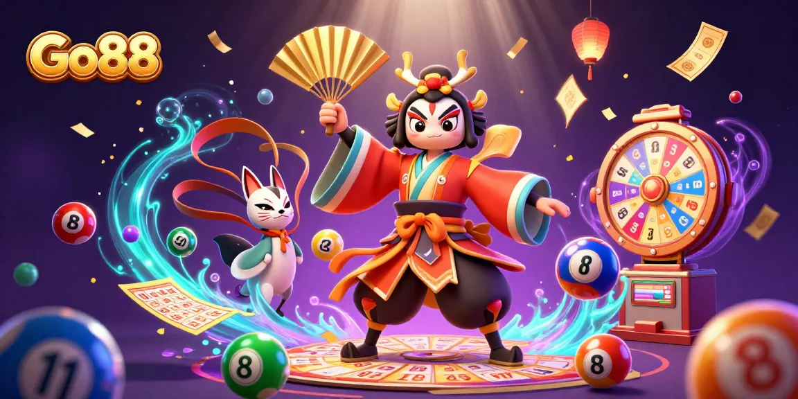 Engage in thrilling lottery games with Go88 featuring colorful balls and vibrant prize elements!