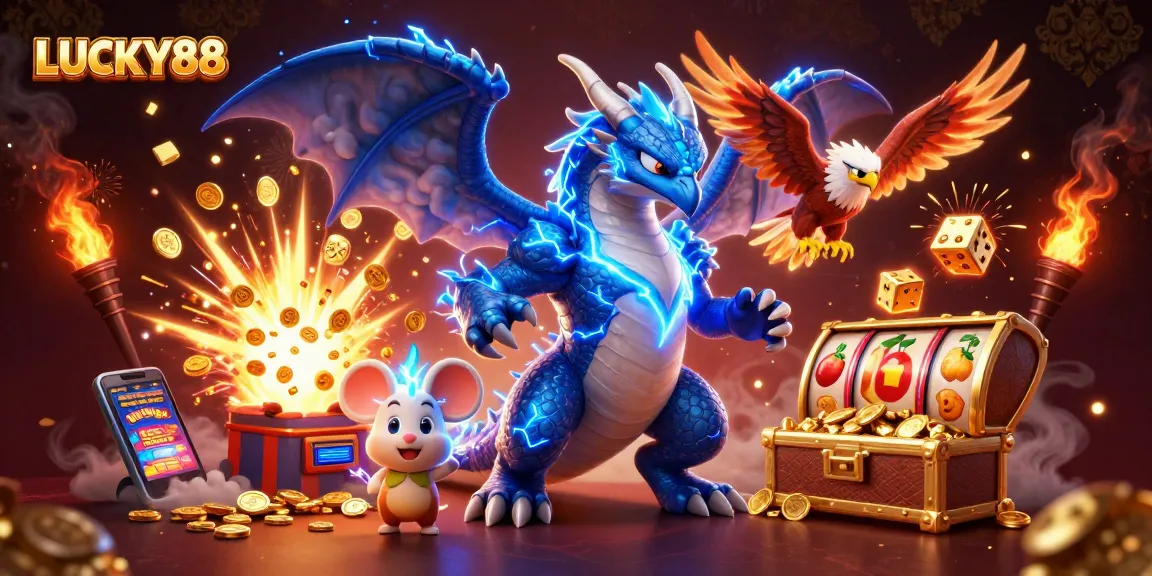 Engage in the thrilling LUCKY88 adventure with vibrant slot elements and captivating characters.