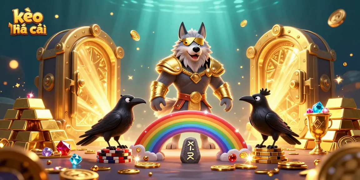 Engage with kèo nhà cái featuring Norse characters amidst casino treasures and vibrant gaming elements.