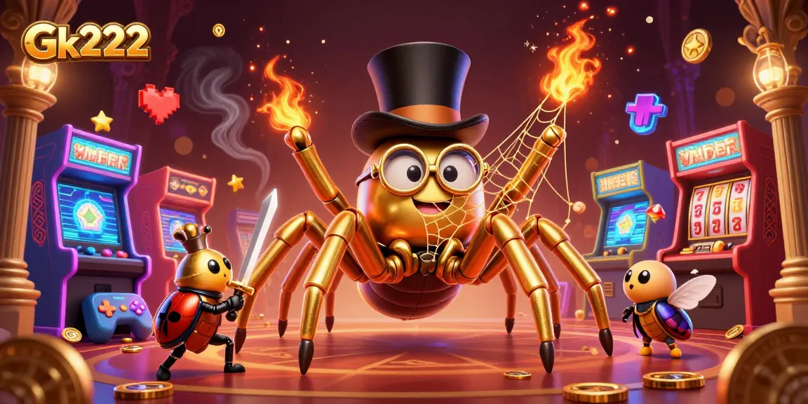 Engage with Gk222 through an exciting casino illustration showing a golden tarantula and knight in action.