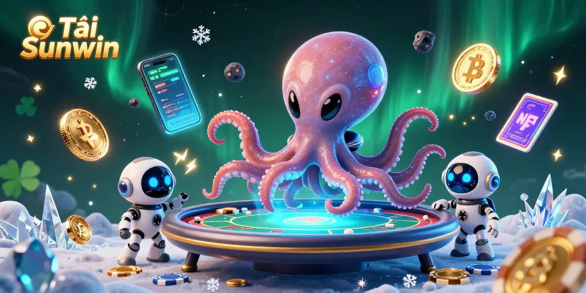 Engage in thrilling vibes with Tải Sunwin as a vibrant alien octopus plays poker in space.