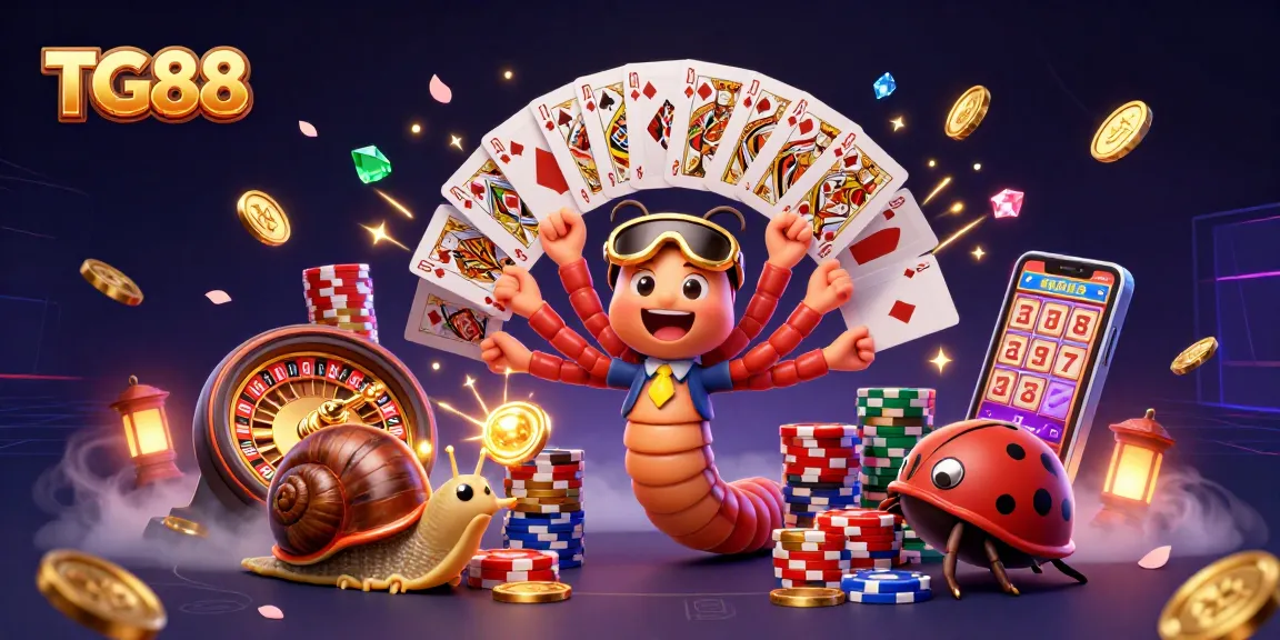 Experience thrilling gaming at TG88 with vibrant casino action featuring a colorful cartoon dealer and rich game elements.