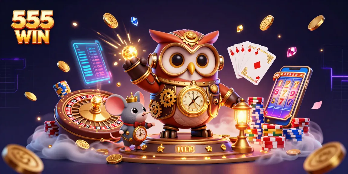 Experience the excitement of 555 WIN with captivating casino visuals and dynamic gaming elements.