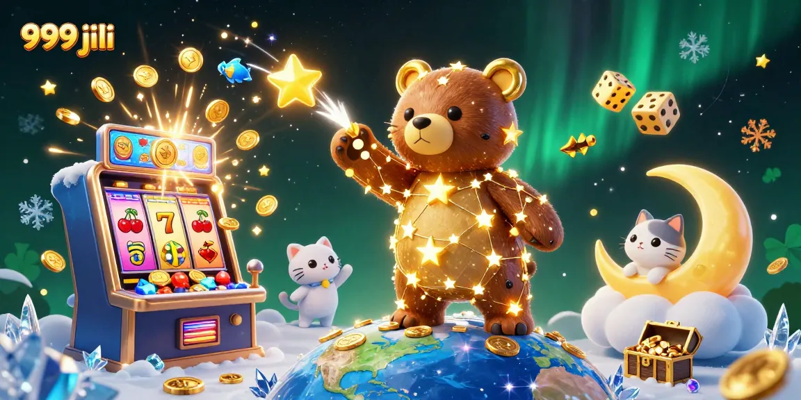 Join the excitement of 999 jili as the constellation bear gathers coins in a dazzling casino scene.