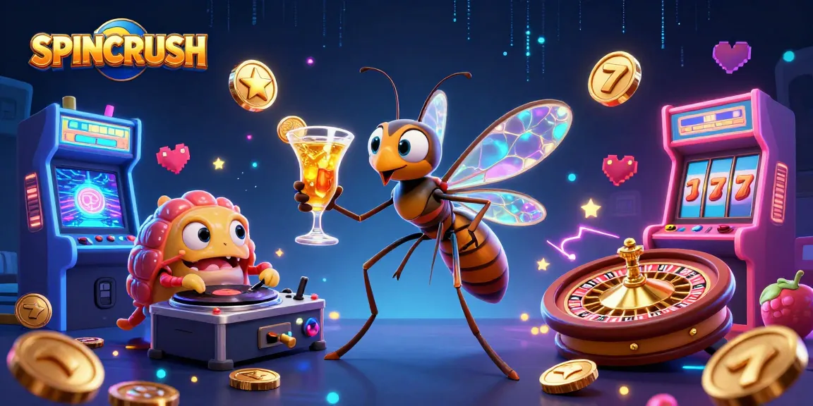 SpinCRUSH game features an engaging scene with casino mascots and vibrant gaming elements.