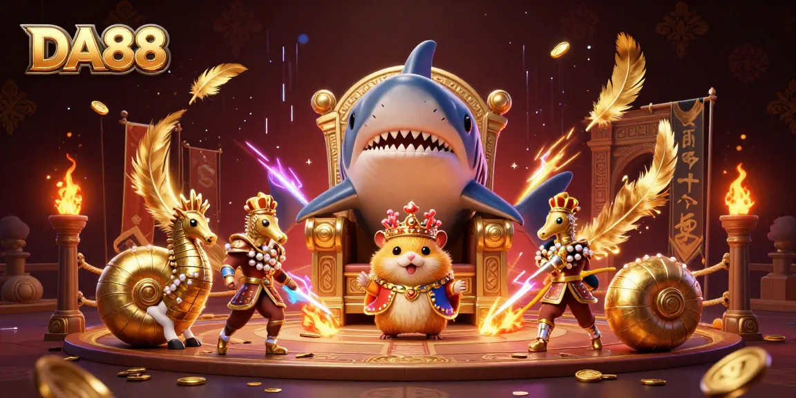 Experience winning strategies at DA88 with a fierce hamster king and royal guards in an exciting casino scene.