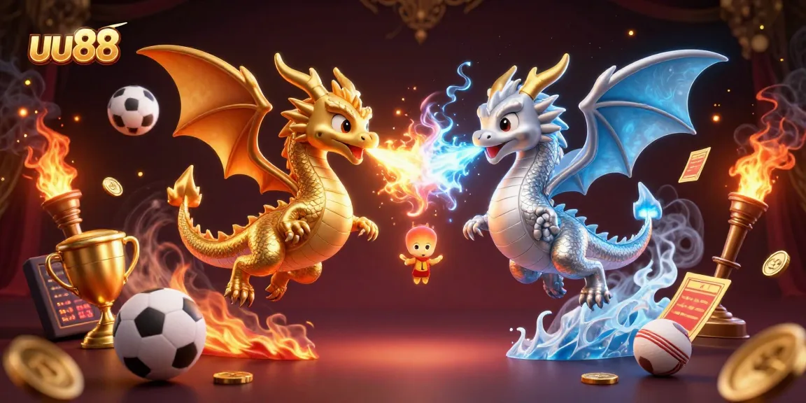 uu88 offers thrilling betting experiences with dynamic dragons and casino elements in a 3D illustration.