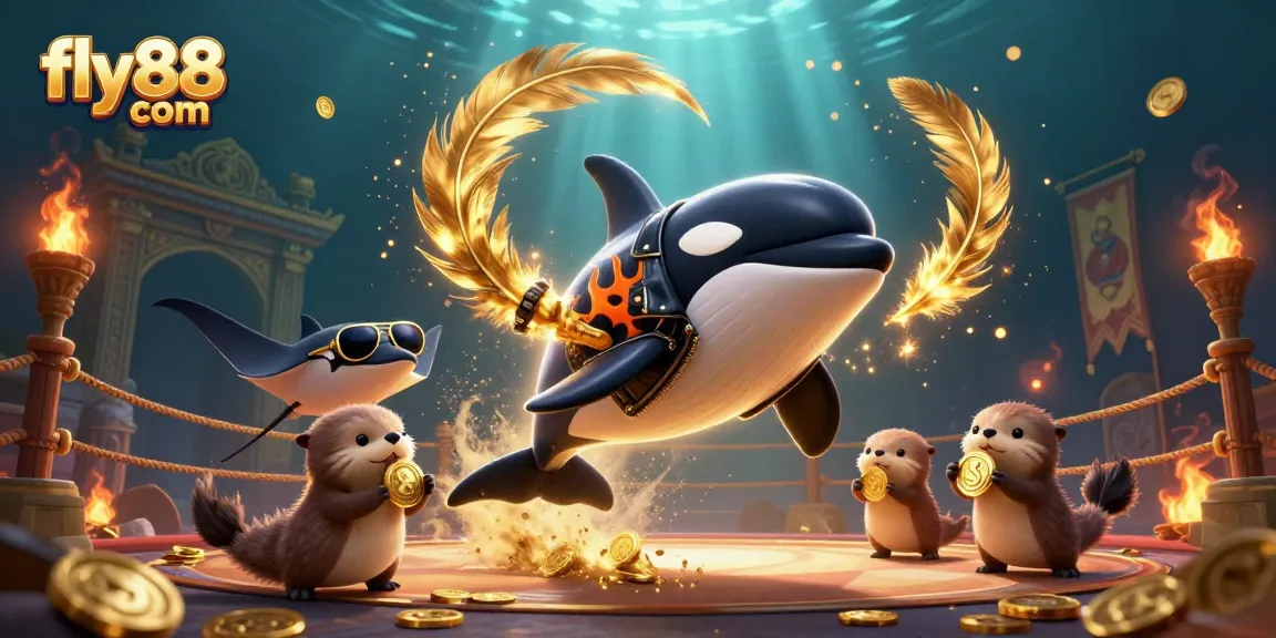 Experience the excitement of fly88 com with sea creatures celebrating winnings in a vibrant underwater scene.