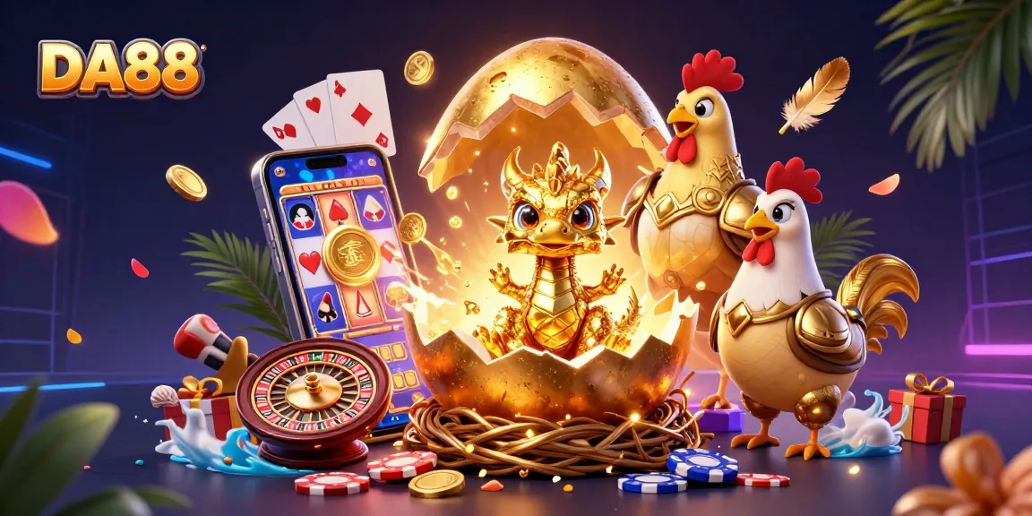 Experience thrilling gaming action in DA88 with golden dragon and vibrant casino elements.