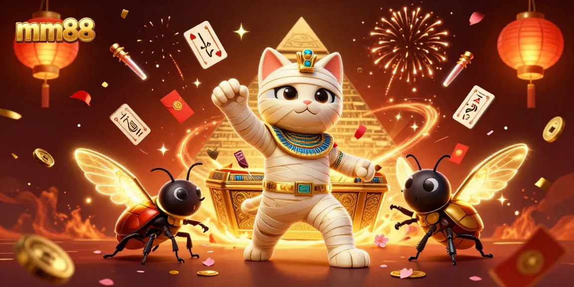 Experience the excitement of mm88 in this vibrant 3D illustration with unique casino elements.