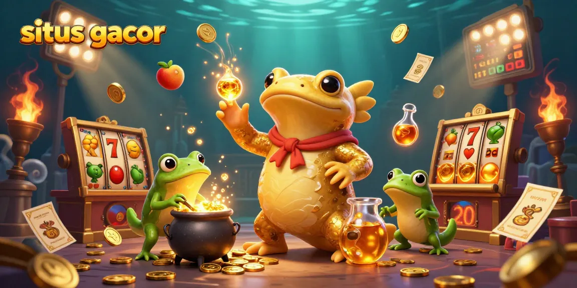 Situs gacor showcases an enchanting scene with a salamander alchemist creating gold coins surrounded by slot elements.