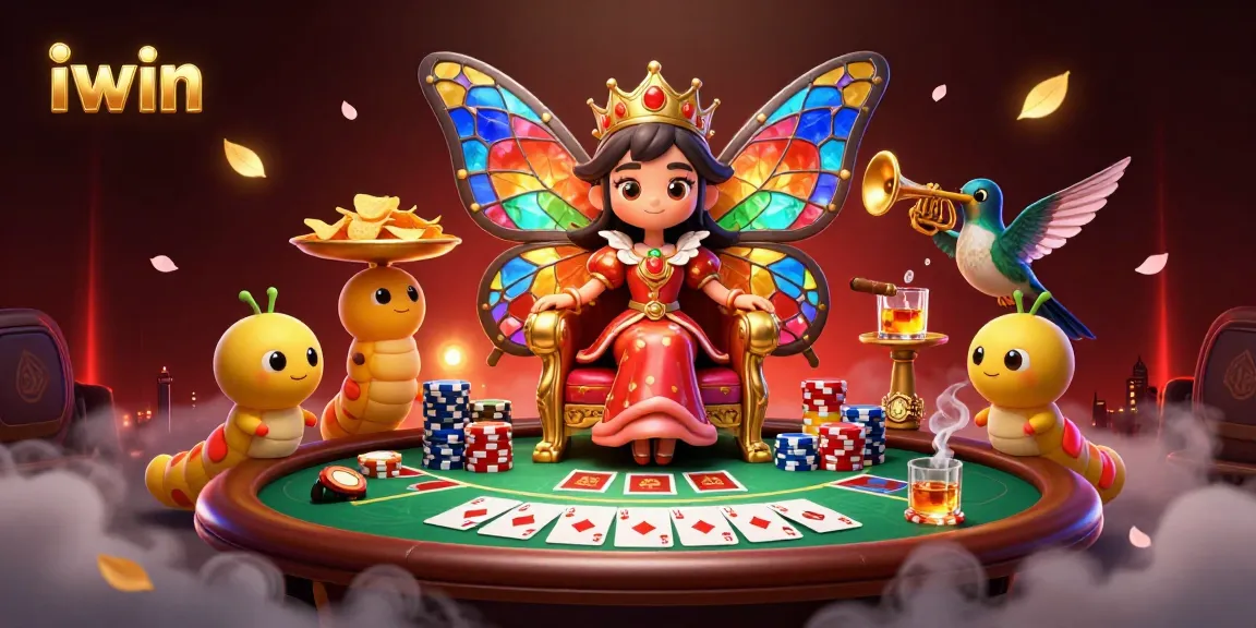 Experience iwin's vibrant casino world with a stunning 3D illustration showcasing poker magic.