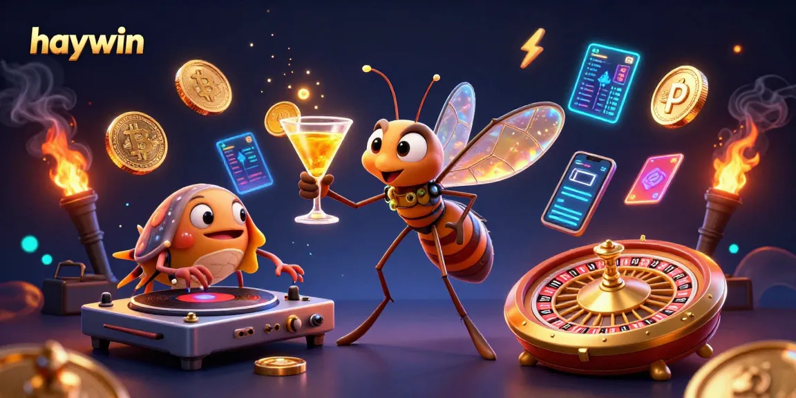 Experience the excitement of haywin with vibrant 3D characters and dynamic casino elements surrounding them.
