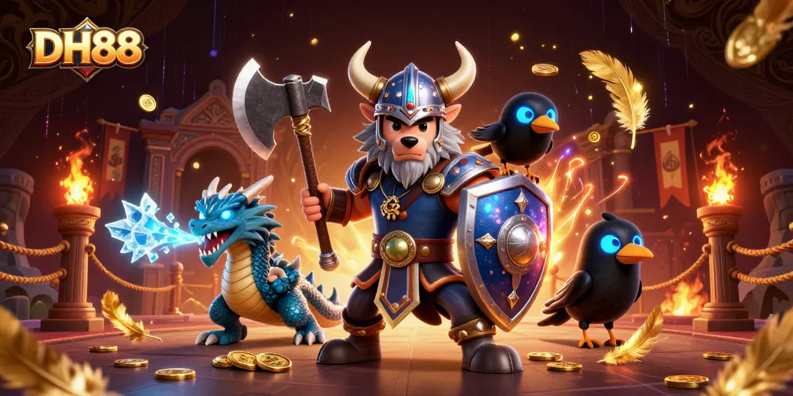 Experience thrilling gameplay at DH88 with an action-packed scene featuring a Viking warrior and dragon.
