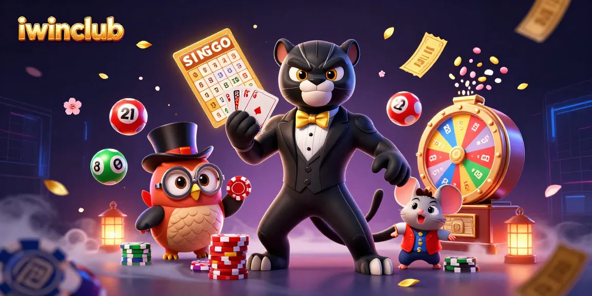 Join the iwinclub's vibrant gaming scene, featuring a stylish panther, an owl, and a lucky mouse.