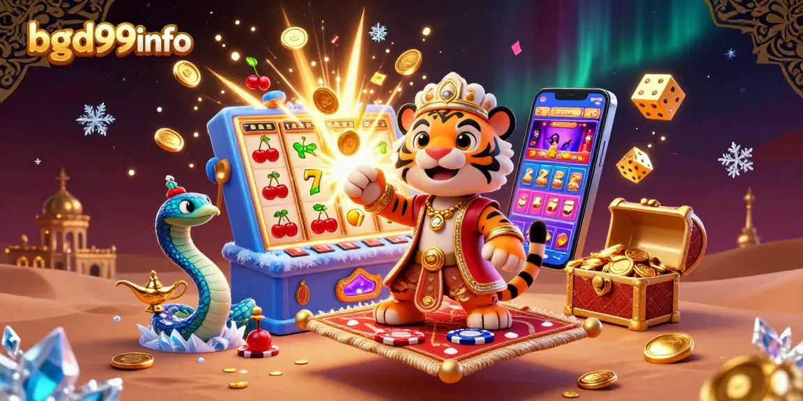 Engage with the vibrant atmosphere of bgd99info featuring a tiger sultan, golden treasures, and casino games.