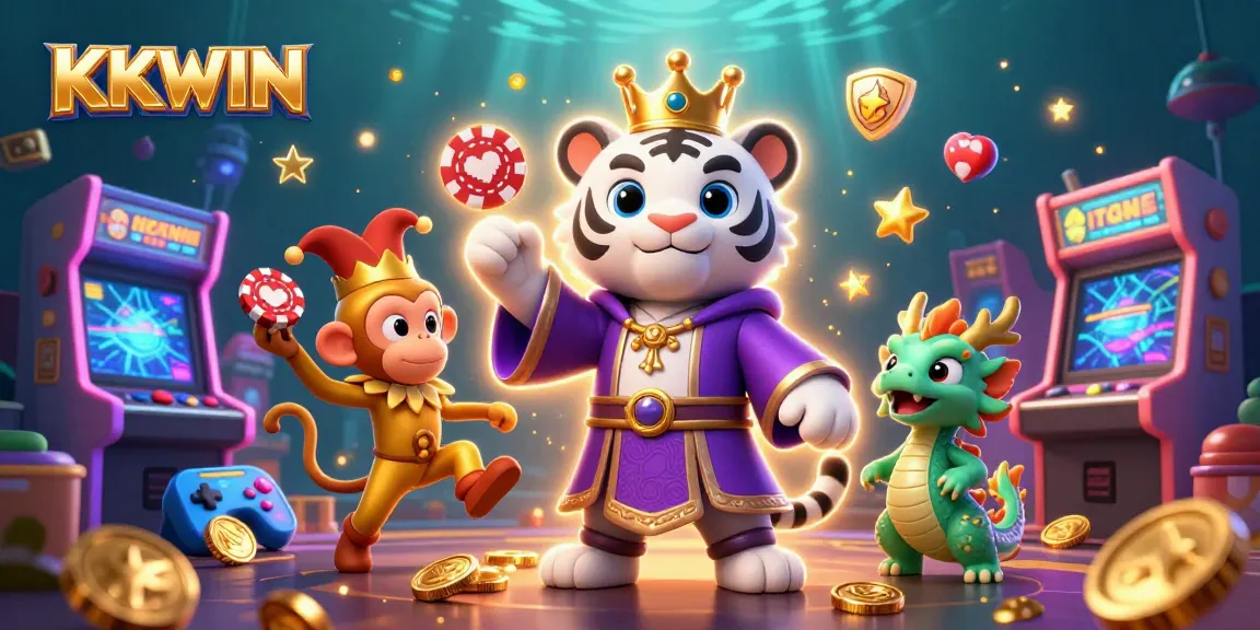 Play and win with KKWIN in an exciting 3D casino adventure featuring vibrant characters and games.