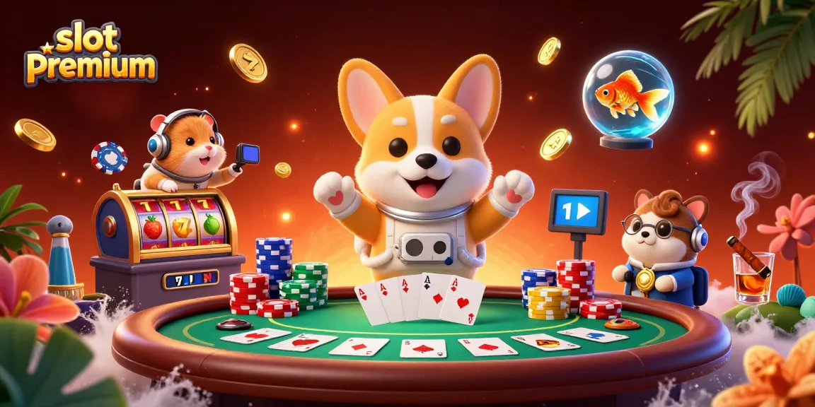 Experience thrilling slot premium gameplay with a 3D astronaut corgi in vibrant casino space.