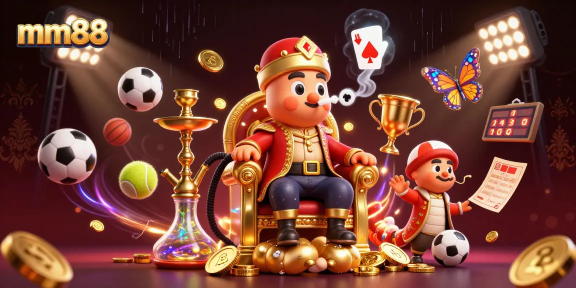 Experience thrilling gameplay at mm88 with a vibrant 3D casino illustration of unique characters and energetic game elements.