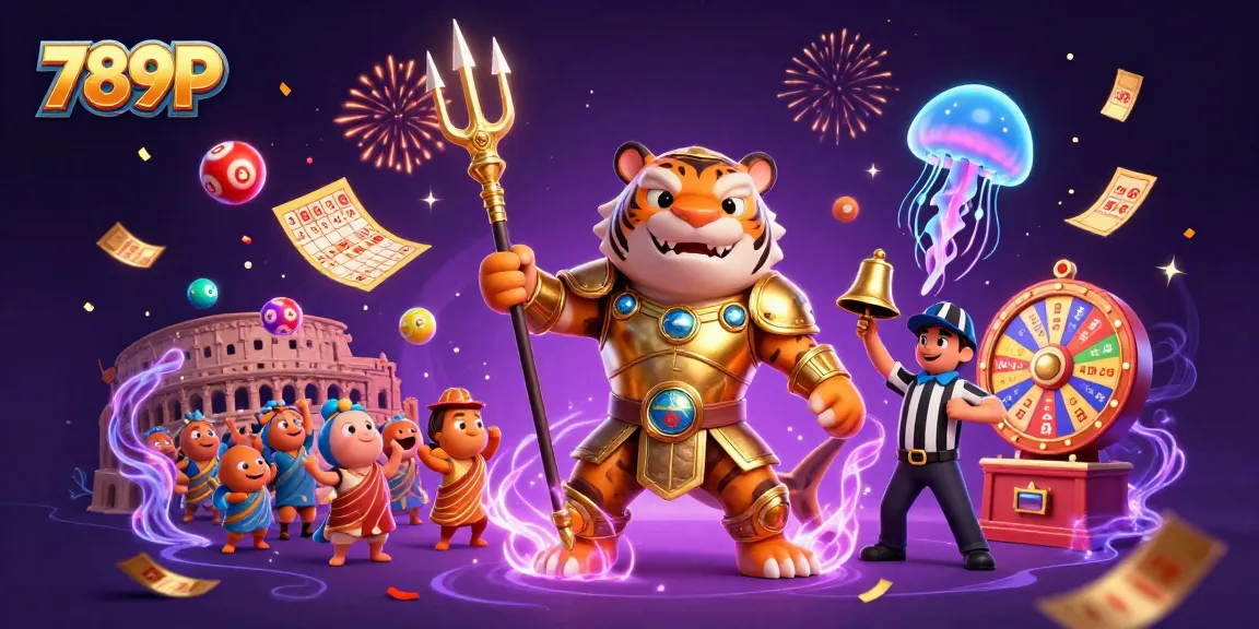 Engage with the 789P gaming experience featuring a dynamic underwater scene highlighting a tiger shark in gladiator armor among lottery activities.
