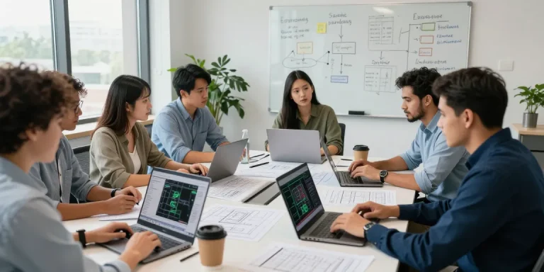Dynamic team collaboration showcasing Engineering Services USA in a modern consultancy office.