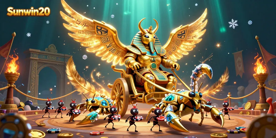 Experience the exhilarating action of Sunwin20 with a gold-themed casino scene featuring stunning characters and game elements.