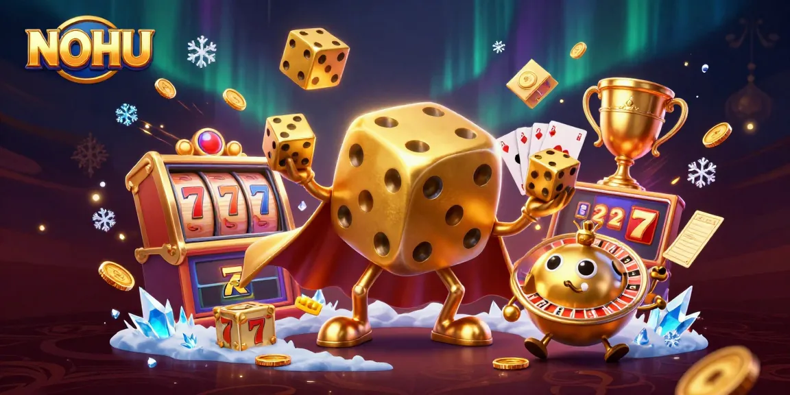 Spin to win at NOHU with a vibrant slot game scene featuring golden dice and jackpot elements.
