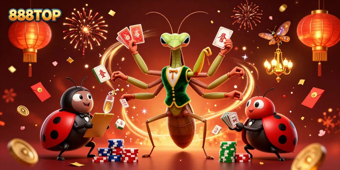 Experience excitement at 888TOP with a vibrant casino scene featuring thrilling game elements and characters.