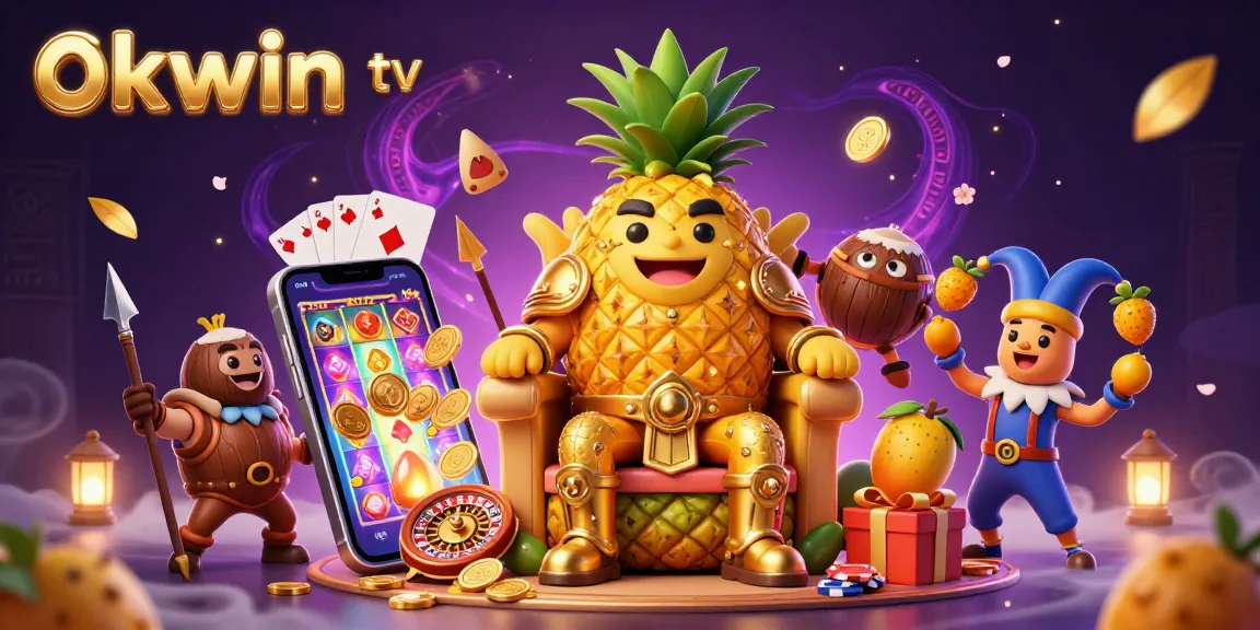 Experience exciting gameplay with okwin tv in a vibrant casino scene featuring a golden pineapple king and dynamic game elements.