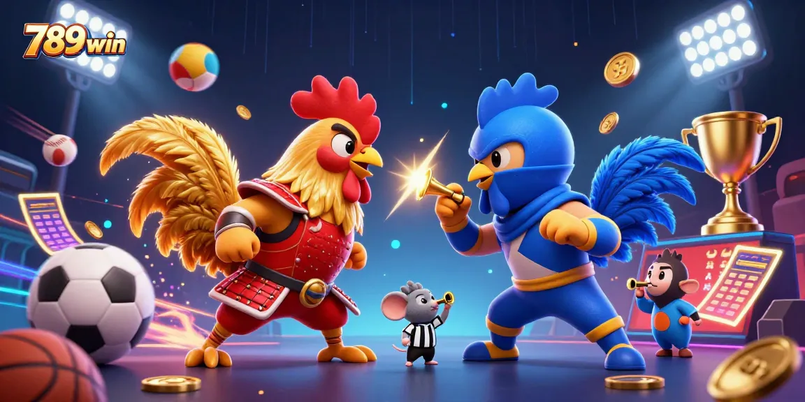 Experience thrilling competition with 789win as dynamic roosters battle in a vibrant casino scene.