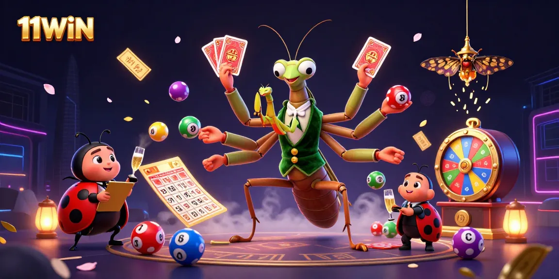Experience excitement at 11WIN with vibrant lottery balls and a lively casino atmosphere