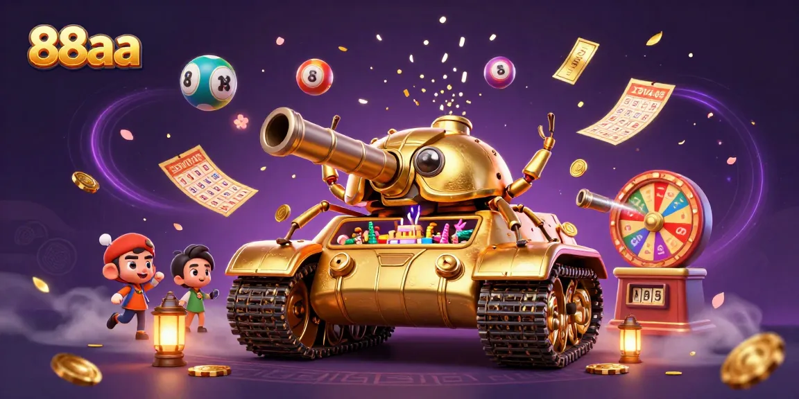 Engage with 88aa's immersive casino world showcased by a golden beetle tank full of surprises.