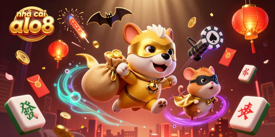 Engage with the excitement of nhà cái alo8 in this vibrant 3D casino illustration featuring a superhero dog.