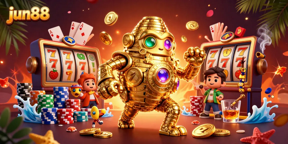 Join the thrilling jun88 casino experience with stunning gold coin golem and slot reels.