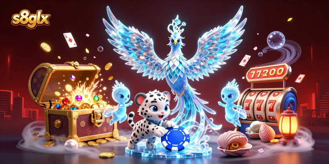 Experience the vibrant casino magic of s8glx with an ice phoenix, poker chip, and dazzling elements.