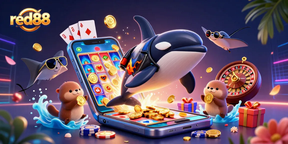 Experience exciting gaming at red88 with animated characters, vibrant casino elements, and interactive fun.
