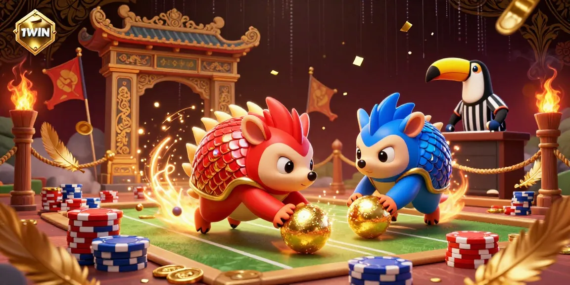 Experience the excitement of 11WIN with rival pangolins competing in a vibrant casino scene.