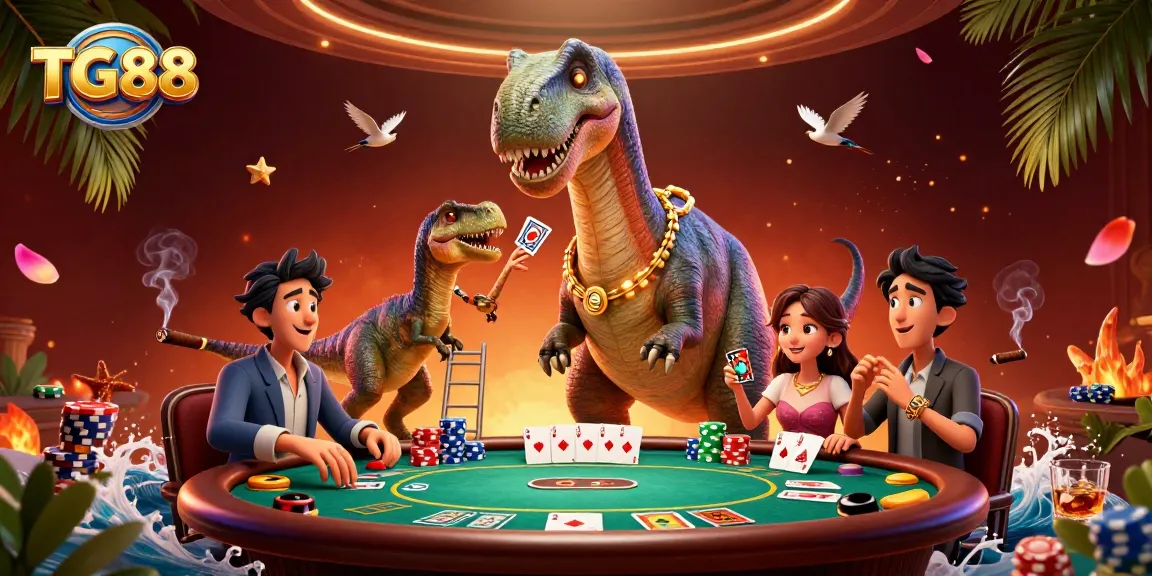 Experience exciting poker action at TG88 as the brontosaurus observes the game below.
