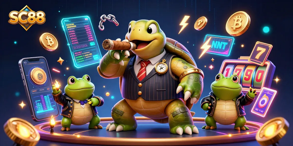 Experience thrilling gameplay with SC88 featuring a snapping turtle mobster in a vibrant casino setting.