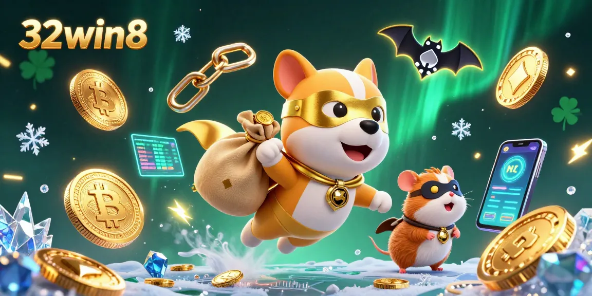 Engage in thrilling gameplay at 32win8 as a superhero dog flies through a crypto-infused casino.